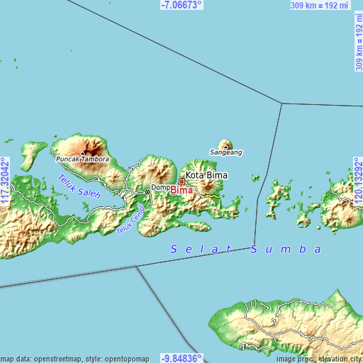Topographic map of Bima