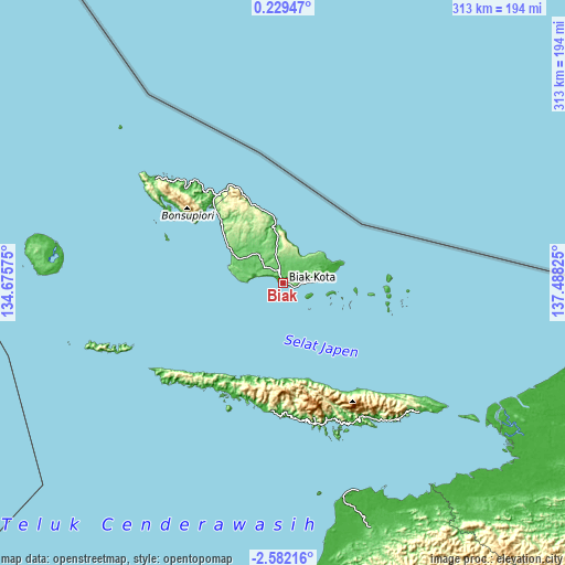 Topographic map of Biak