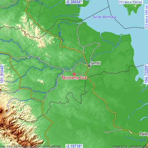 Topographic map of Bejubang Dua