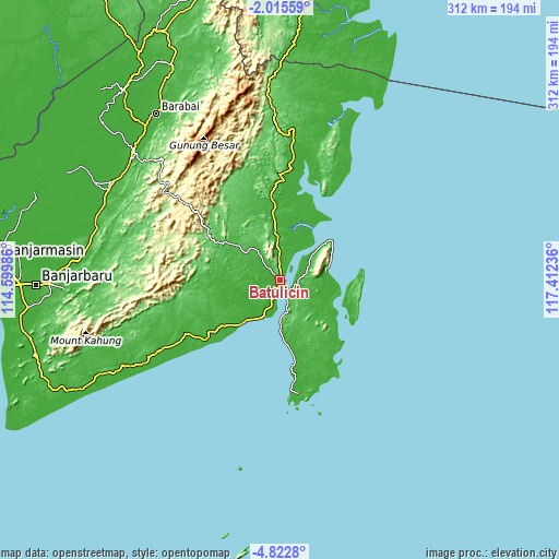 Topographic map of Batulicin