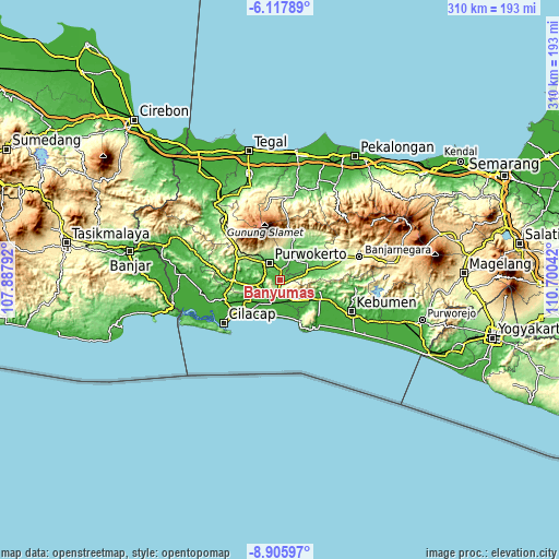 Topographic map of Banyumas