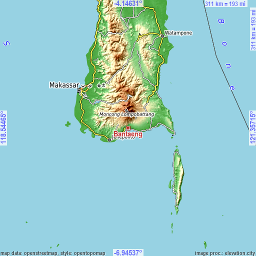 Topographic map of Bantaeng