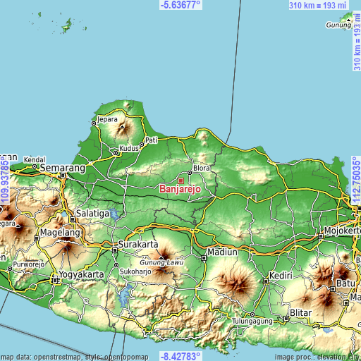 Topographic map of Banjarejo