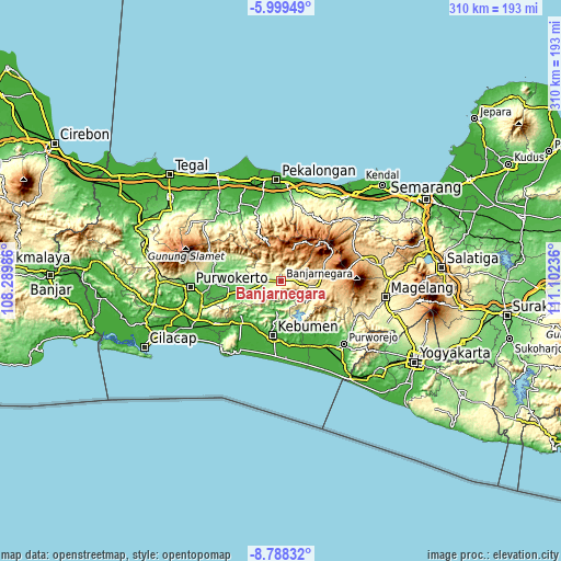 Topographic map of Banjarnegara