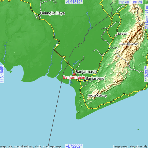 Topographic map of Banjarmasin