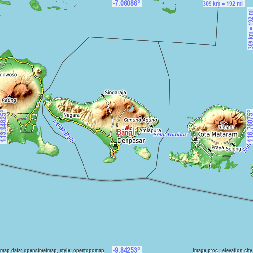 Topographic map of Bangli