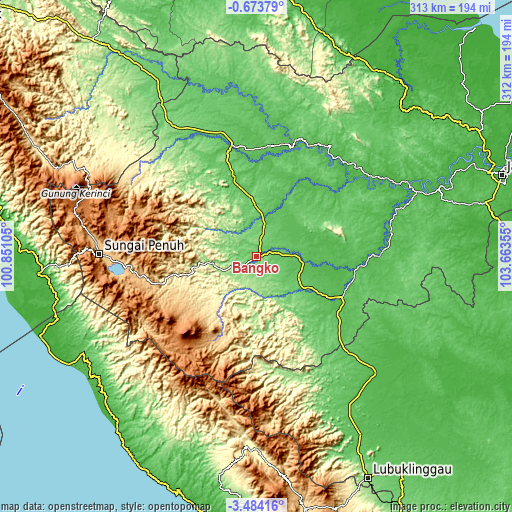 Topographic map of Bangko