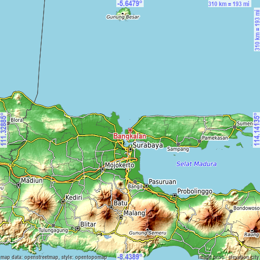 Topographic map of Bangkalan