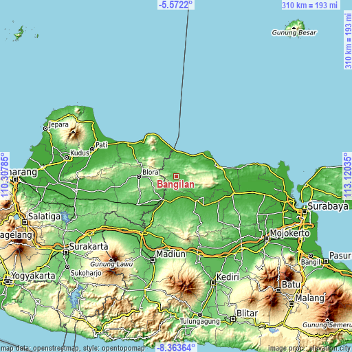 Topographic map of Bangilan