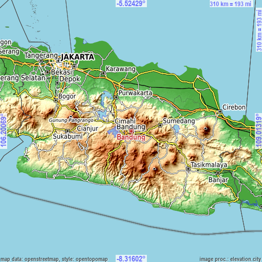 Topographic map of Bandung