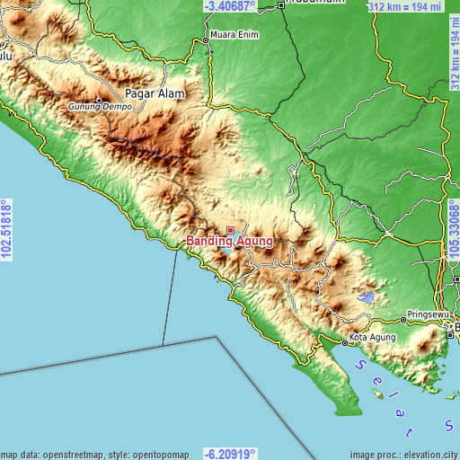 Topographic map of Banding Agung