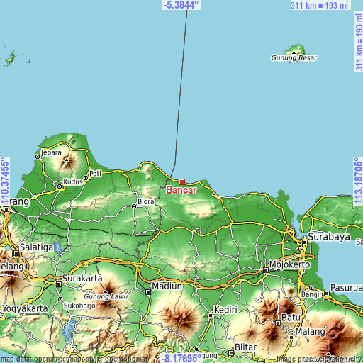 Topographic map of Bancar
