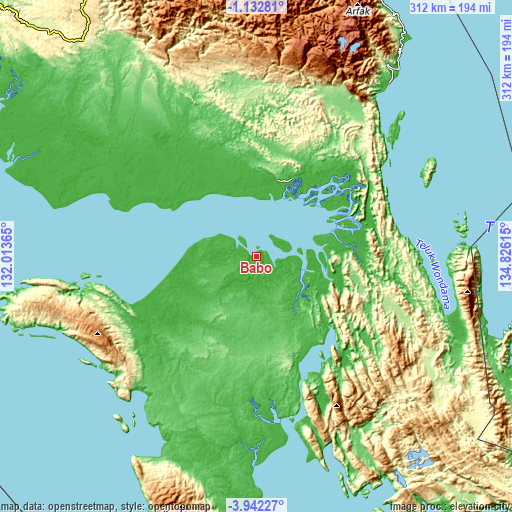 Topographic map of Babo