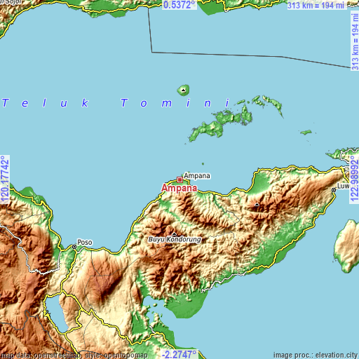 Topographic map of Ampana