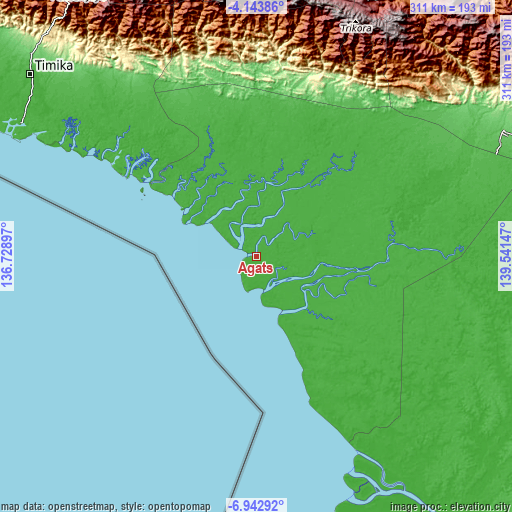 Topographic map of Agats