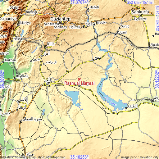 Topographic map of Rasm al Ḩarmal