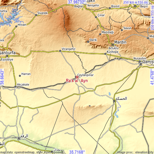 Topographic map of Ra’s al ‘Ayn