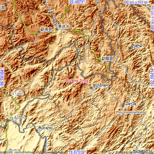 Topographic map of Muang Sing