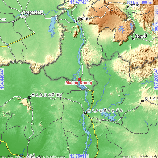 Topographic map of Muang Không