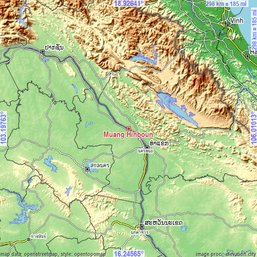 Topographic map of Muang Hinboun