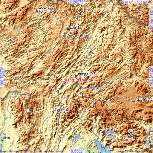 Topographic map of Luang Prabang