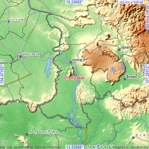 Topographic map of Champasak