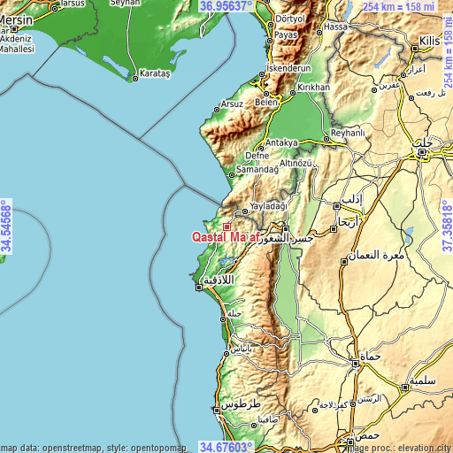 Topographic map of Qasţal Ma‘āf