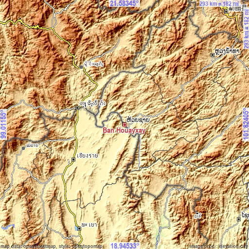 Topographic map of Ban Houayxay