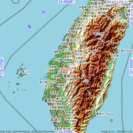 Topographic map of Douliu
