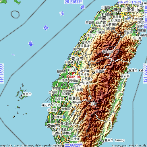 Topographic map of Yuanlin
