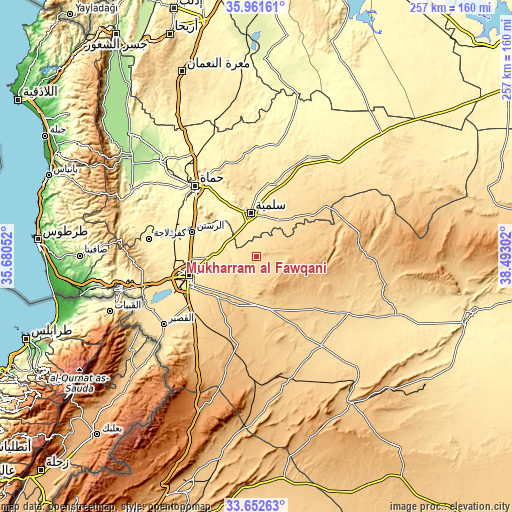 Topographic map of Mukharram al Fawqānī