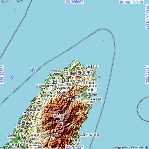 Topographic map of Taipei