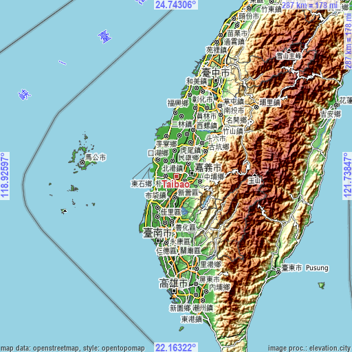 Topographic map of Taibao
