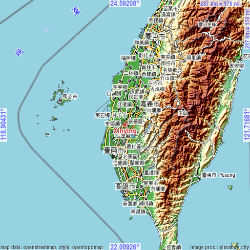 Topographic map of Xinying