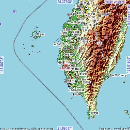 Topographic map of Tainan
