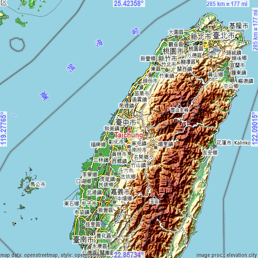 Topographic map of Taichung