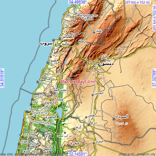 Topographic map of Mazra‘at Bayt Jinn