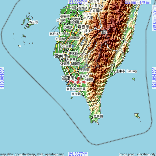 Topographic map of Pingtung
