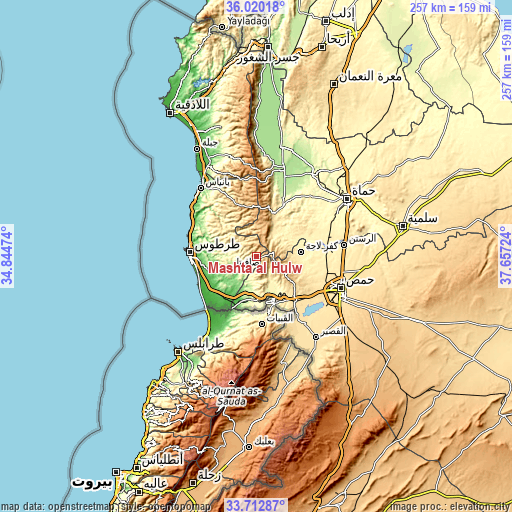 Topographic map of Mashtá al Ḩulw