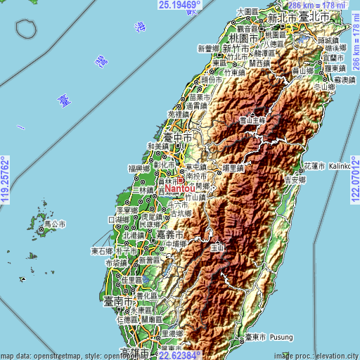 Topographic map of Nantou