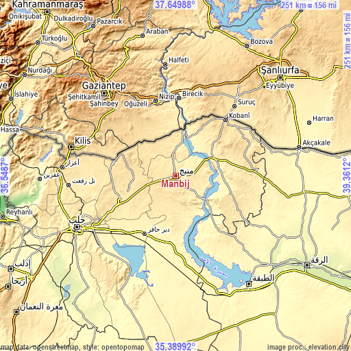 Topographic map of Manbij