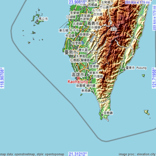 Topographic map of Kaohsiung
