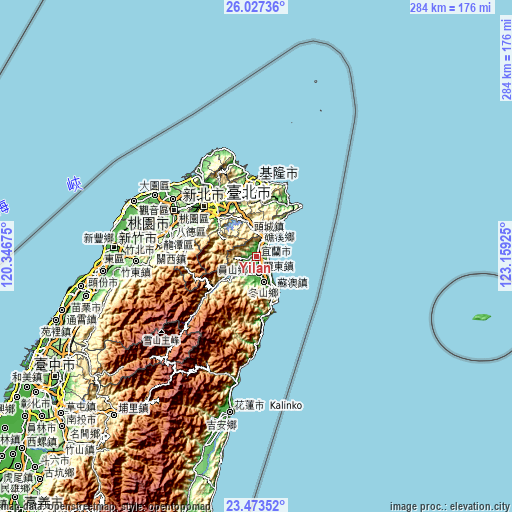 Topographic map of Yilan