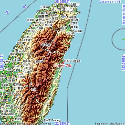 Topographic map of Hualien City