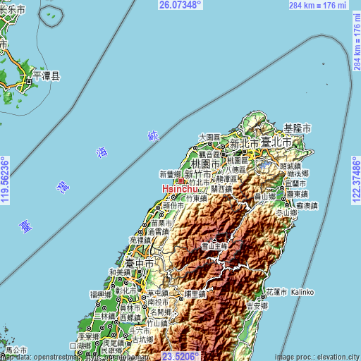 Topographic map of Hsinchu
