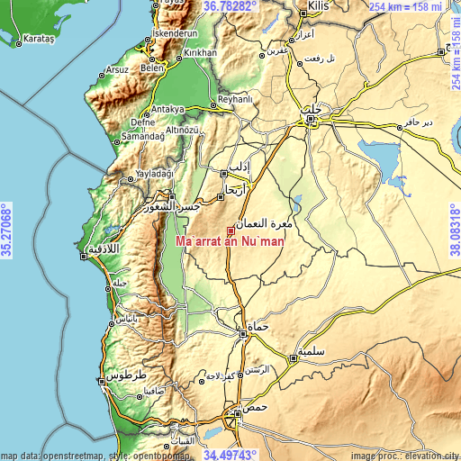 Topographic map of Ma‘arrat an Nu‘mān