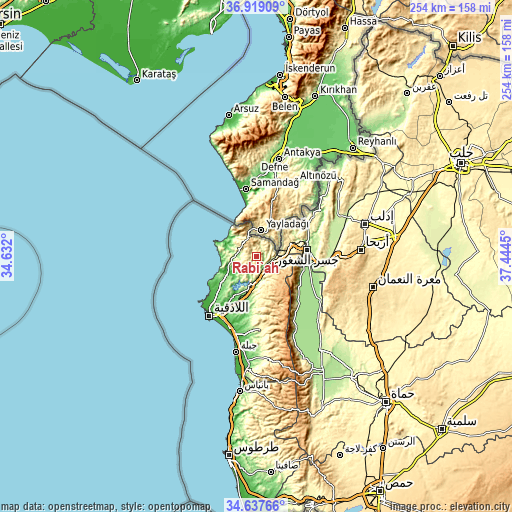Topographic map of Rabī‘ah