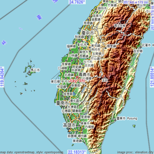 Topographic map of Jiayi Shi