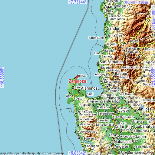 Topographic map of Zaragoza