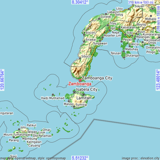 Topographic map of Zamboanga